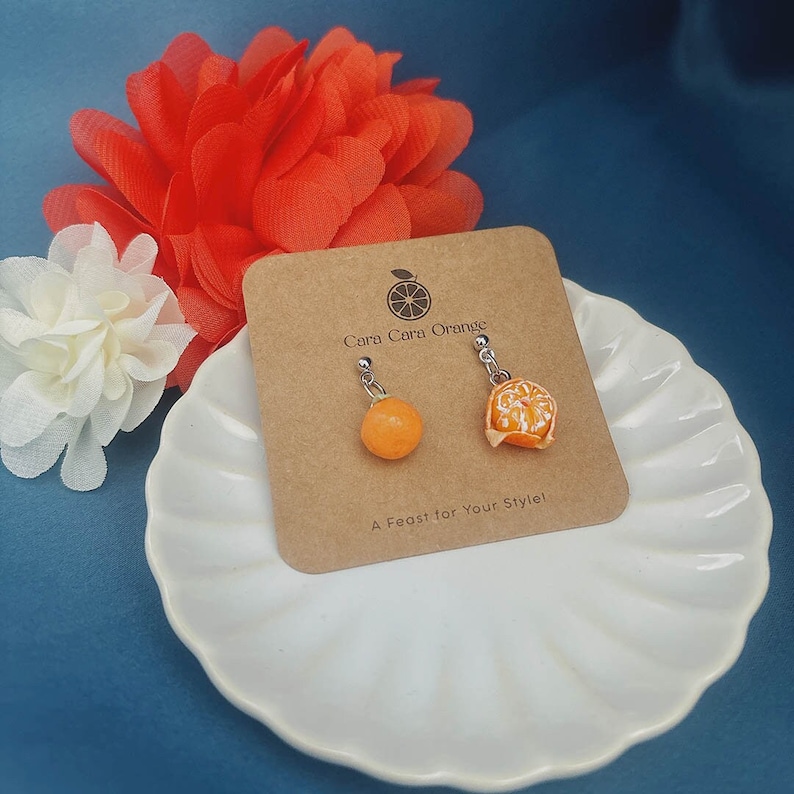 Orange Slice Dangle Earrings: Handmade Resin Clay Fruit Jewelry