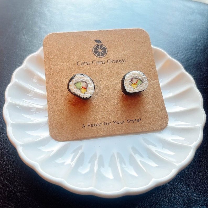 Handmade Sushi Roll Earrings: Japanese Food Jewelry