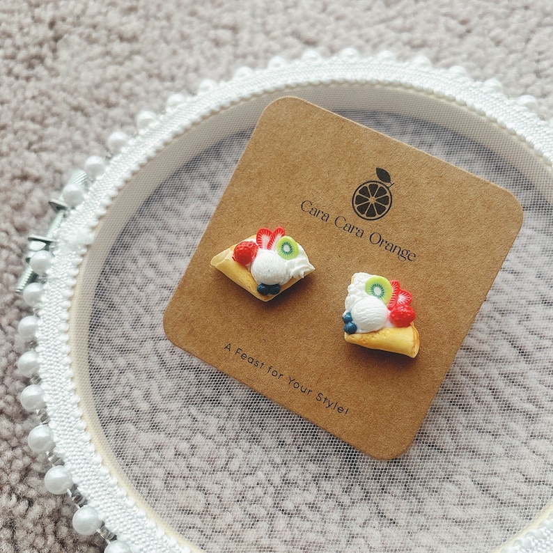Handmade Crepe Earrings: Food Jewelry, Dessert Earrings