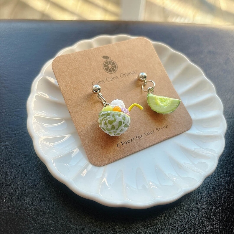 Handmade Melon Dangle Earrings: Air Dry Clay, Clip-On Option