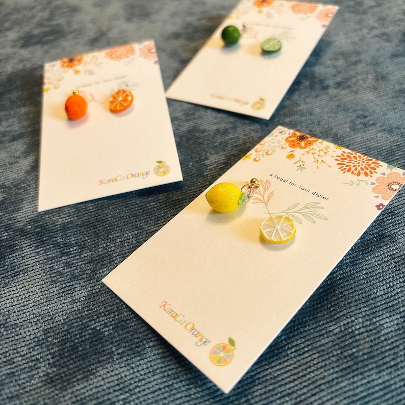 Handmade Mini Fruit Stud Earrings: Lemon & Orange Resin Clay