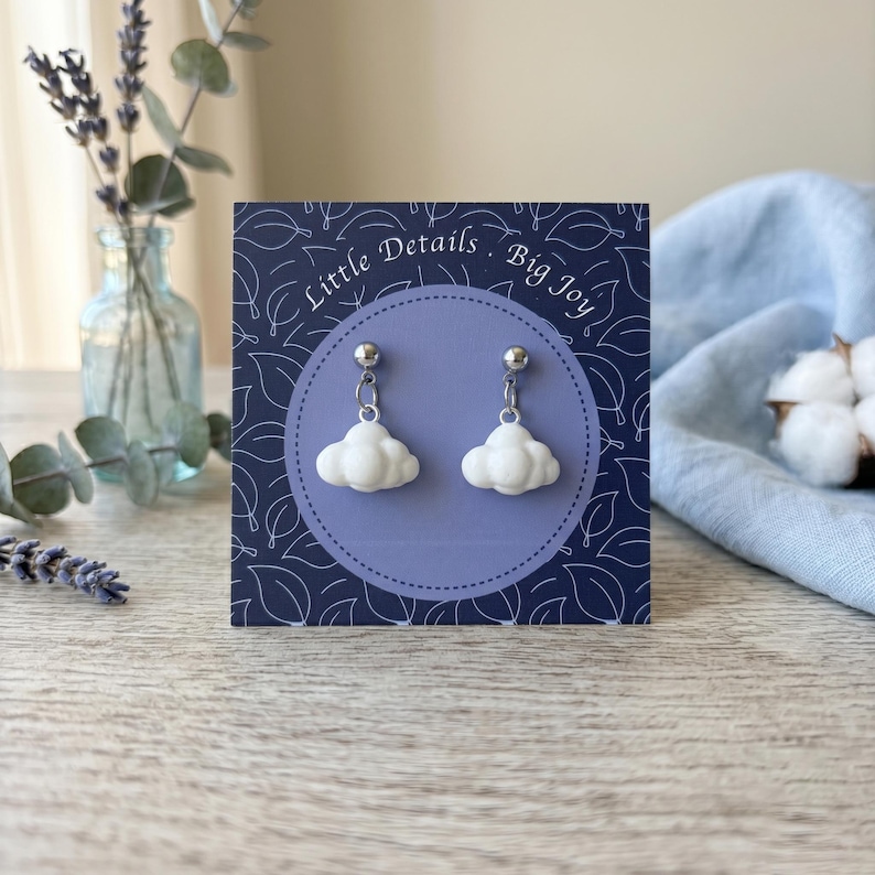 Cloud Drop Earrings: Handmade Resin Clay Sky Jewelry