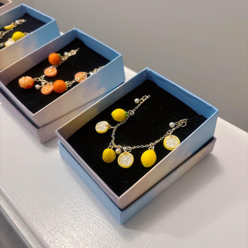 Handmade Fruit Charm Bracelet | Resin Clay, Gold Chain