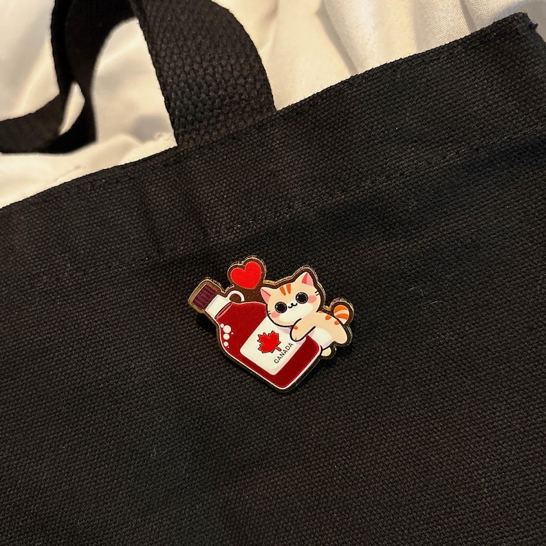 Kawaii Cat & Maple Syrup Metal Lapel Pin